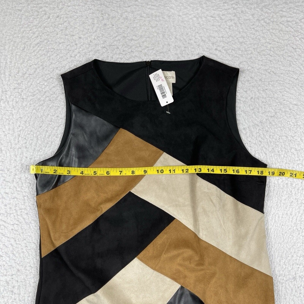 Chicos Dress Womens 1 Petite Medium 8P Black Brown‎ Suede Faux Leather Patchwork - Picture 10 of 14